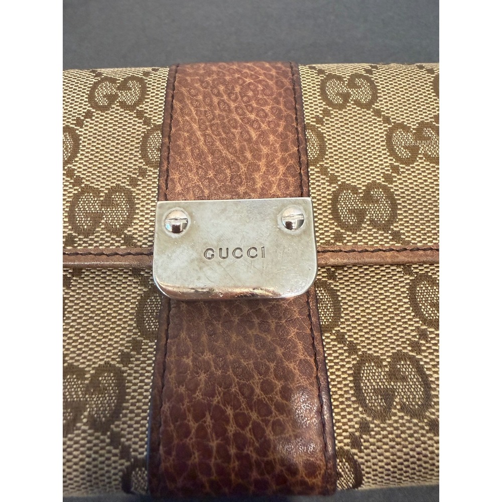 Vintage Gucci GG Monogram‎ Leather Canvas Long Brown Continental Wallet - Picture 8 of 11